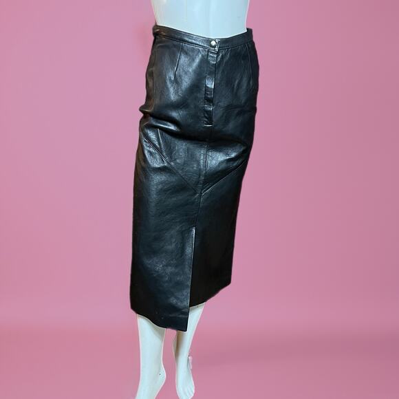 VINTAGE 80s Leather Biker Skirt Size 4 Gothic Emo Grunge Steampunk Retro - Picture 1 of 3